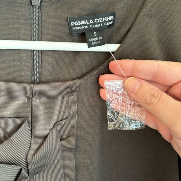 Pamela Dennis Private Client Group Brown Ruffle Art To Wear Short Sleeve Dress S - Picture 6 of 11